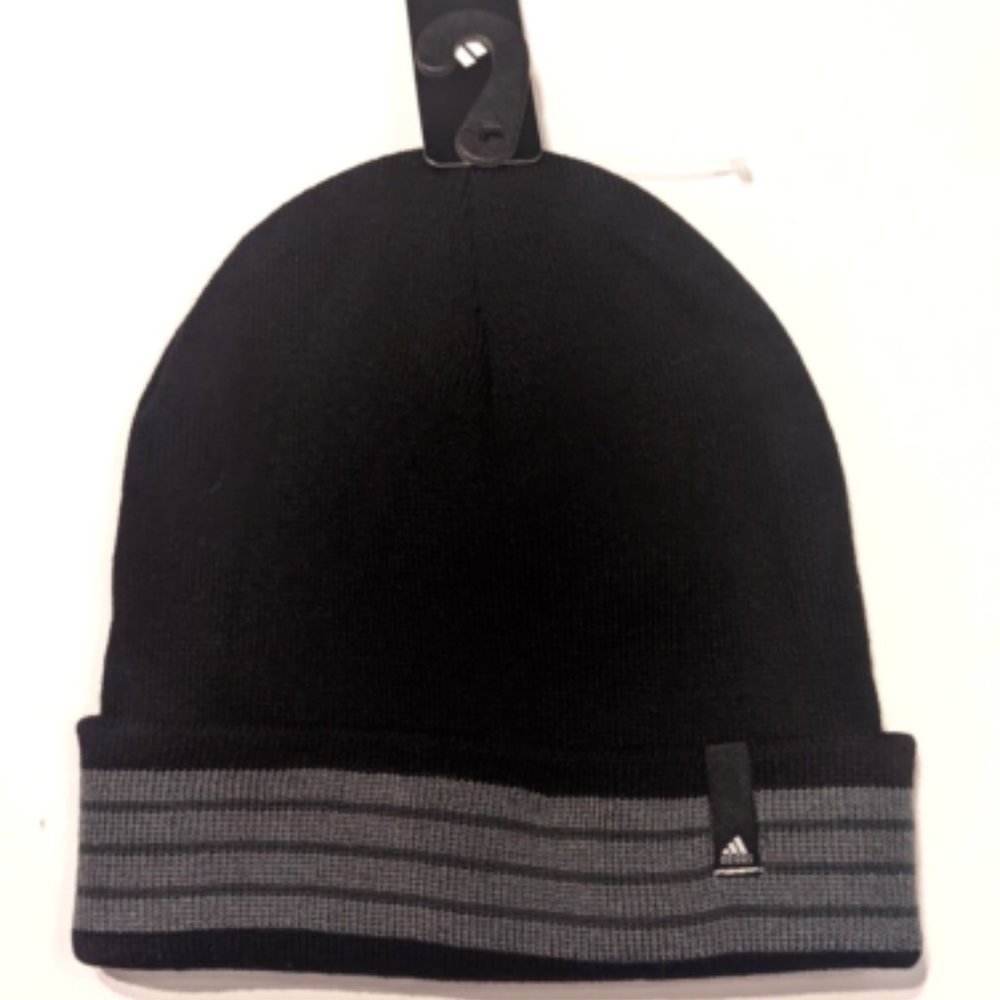 Adidas Men Climawarm SOFT STRETCH Beanie Knit Hat Black Fold Cuffed ONE SIZE NWT
